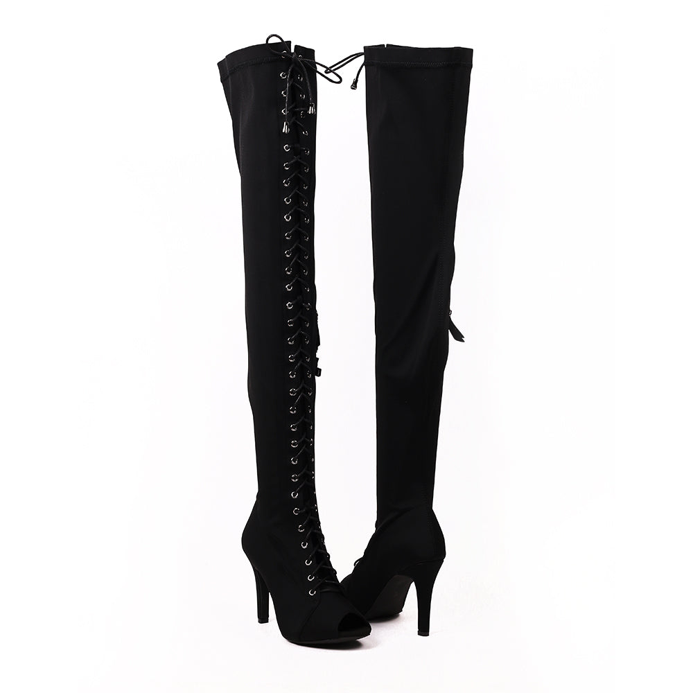 【wewemeu】DAYSICK STILETTO HEEL ★ Vintage 1950's black fabric shoes w/cut-out rhinestone toes