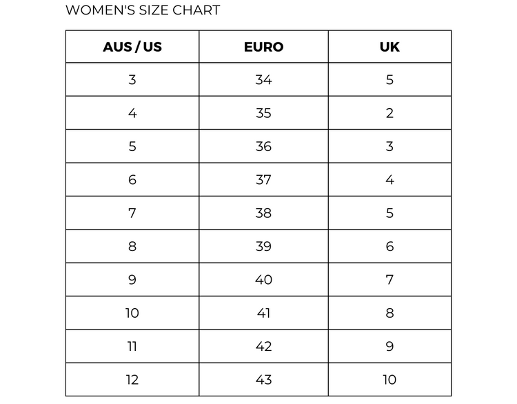 Euro women's size chart sale