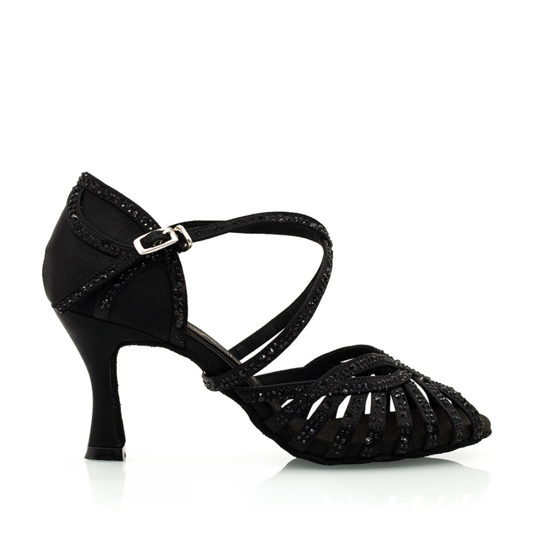 Black Satin Women s Latin and Ballroom Dance Shoes Vivaz Dance