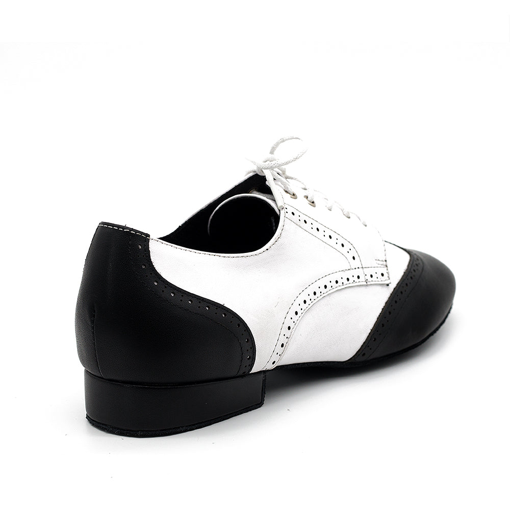 Miguel Mens Black & White Leather Latin & Ballroom Dance Shoes - Vivaz Dance