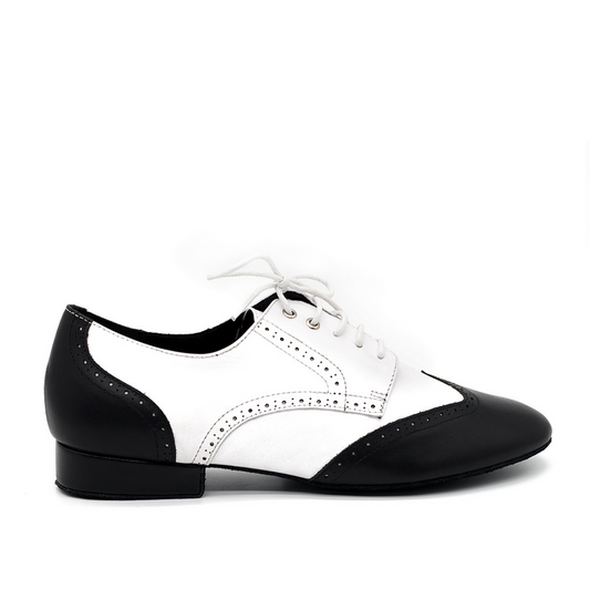 Miguel Mens Black & White Leather Latin & Ballroom Dance Shoes - Vivaz Dance