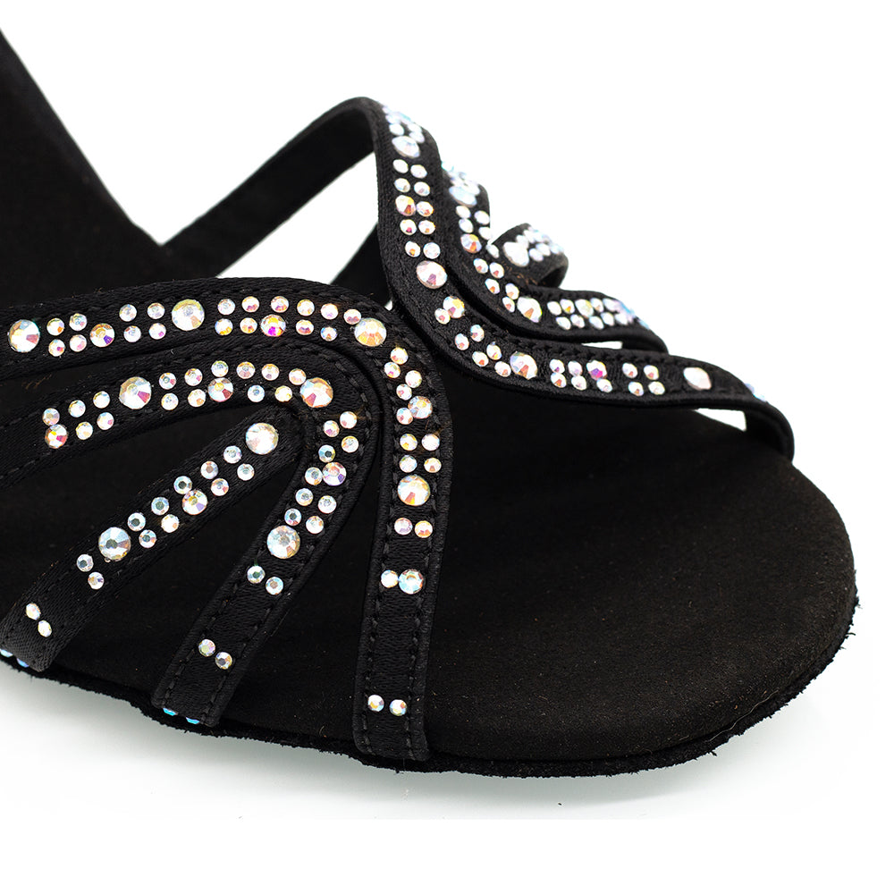 "Noir" 3" Black Latin Dance Sandals with AB crystals - Vivaz Dance